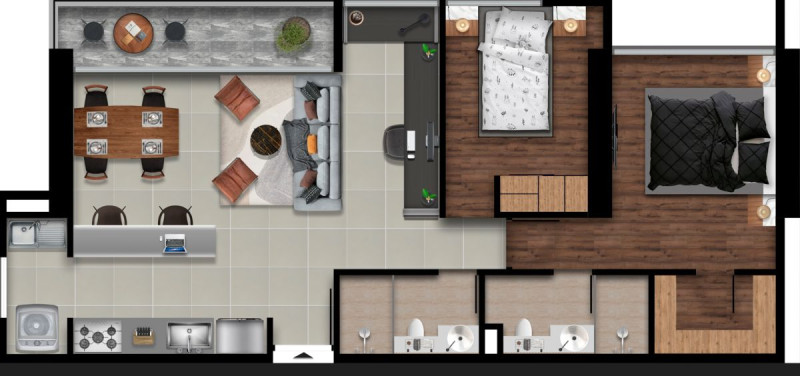 TIPO A - F, Area Total: 72.50 m2