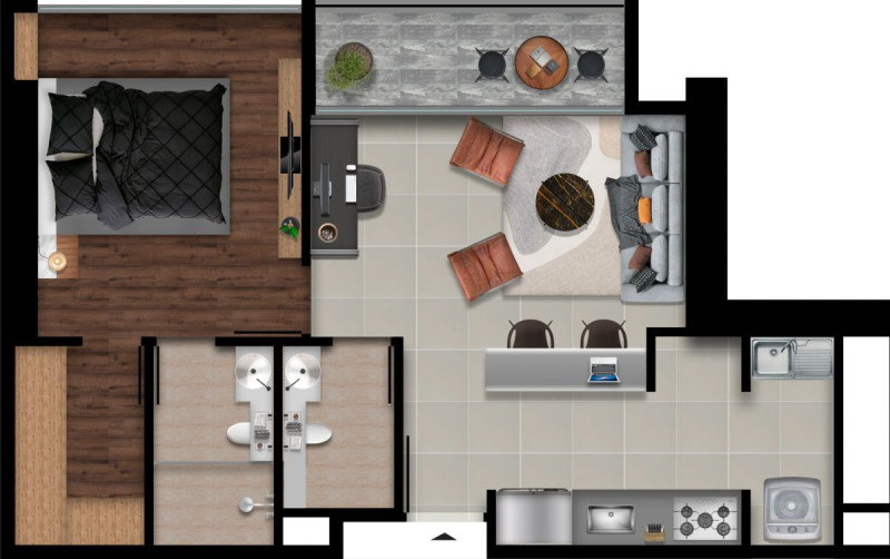 TIPO B, Area Total: 46.60 m2