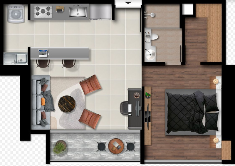 TIPO E, Area Total: 45.70 m2