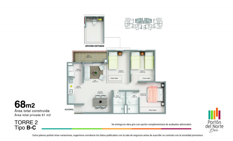TORRE 2 TIPO B - C, Area Total: 68 m2