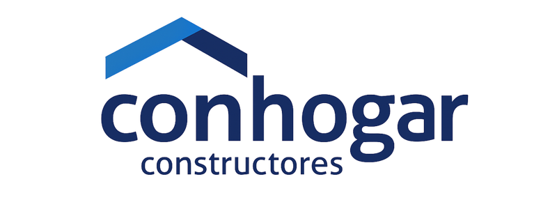 Logotipo de Con Hogar Constructores con silueta de techo azul